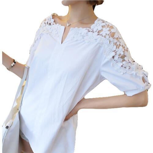 Womans Blouse Shirt Summer Women Tops Solid Casual Female Polyester Clothing White Shirts OL Sexy Blusas 2018 New