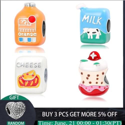 100% Real 925 Sterling Silver Milk&Juice Drinks Beads Charms Fit Original Pandora Bracelets Bangle Women For Diy Jewelry Making