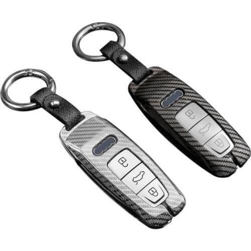 Aluminium Carbon Fiber Alloy Car Key Case Cover Key Shell Protector Styling Car Accessories for Audi A6 C8 A7 A8 Q8 2018 2019