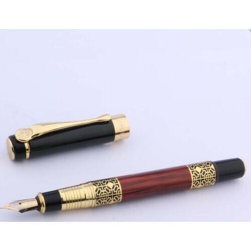 Black and Golden Fountain Pen Red Metal Classic Carve Sculpture Stationery Student Office School Supplies
