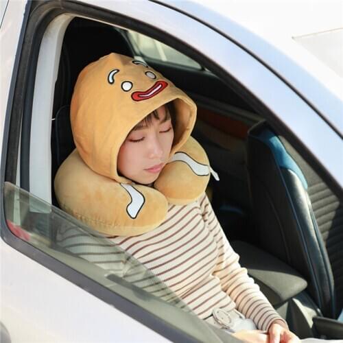 Cartoon Travel Hooded U-Shaped Pillow Cushion Car Office Airplane Head Rest Neck Support U-Shaped Eye Mask Eyemask neck Pillow