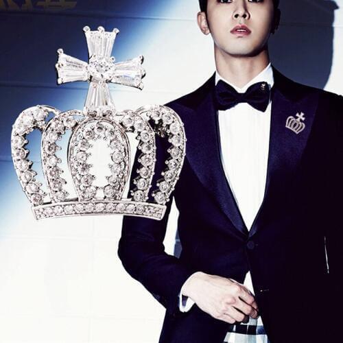 Court Palace Minimalist Style zircon Copper Mini cross crowns shirt collar lapel pin brooch jewelry accessories