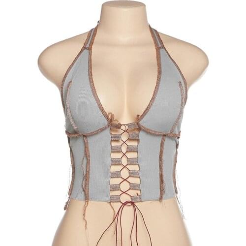 Europe 2021 INS autumn new womens sleeveless V-neck fashion contrast color slim short midriff waist woman