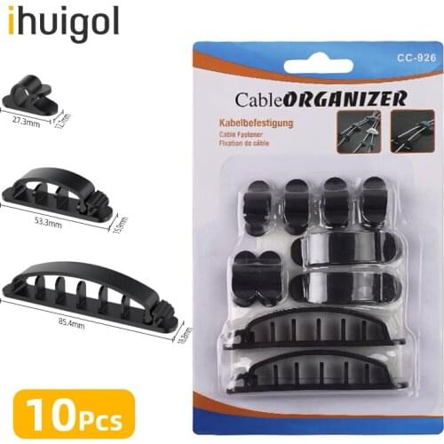 Ihuigol 10pcs/pack Desktop Wire Organizer Clamp 3M Strong Self Adhesive Drop Wire Tie Fixer Holder USB Cable Clip Buckle Clips