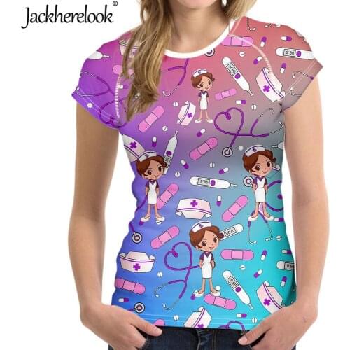 Jackherelook Cute Gradient Cartoon Nurse T Shirts Summer Short Sleeve Tops Tee Casual Harajuku Tshirt Mujer Camisetas Plus Size