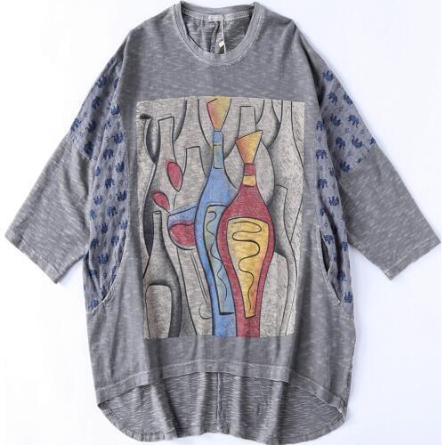 Fashion Women Casual Loose Plus T shirt Spring Summer Autumn Cotton Long T shirts tops Pockets O-Neck Batwing Sleeve