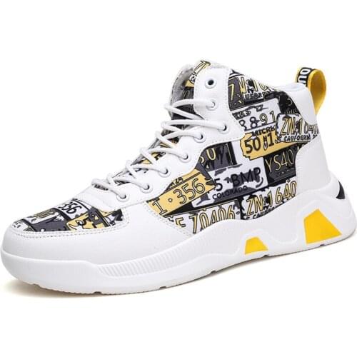 2021 Graffiti Leather Men Shoes New Casual Men Shoes Loafers Waterproof Lightweight Handmade High Top Sneakers Boots Non Slip