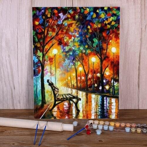 Landscape Rain City Night Street Paint By Numbers Package Oil Paints 50*70 Canvas Pictures Loft Picture For Children Art