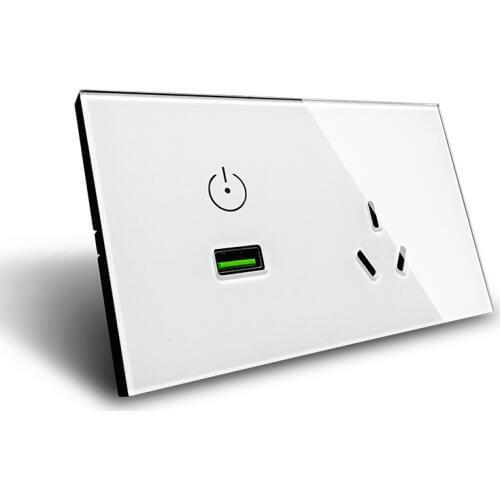 US/AU Standard USB Wall Power Socket Touch Switch Wall Socket with Wall Outlet 110-240V 15A White Crystal Glass Panel