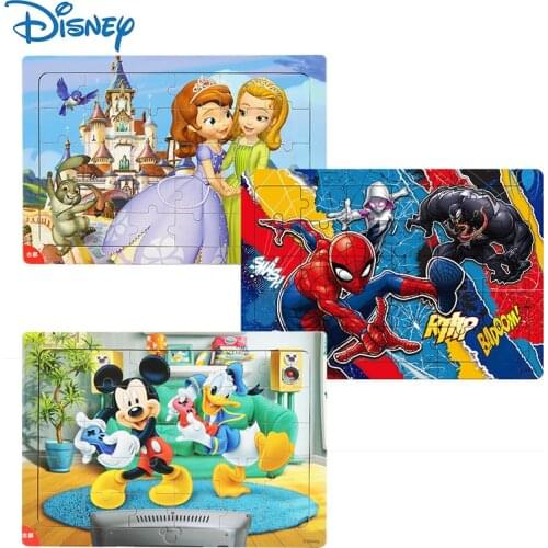 Genuine Disney 30 Pieces Wooden Frame Jigsaw Puzzle Princess Sofia Toys for Children Original Marvel Spiderman Wood Baby Gifts