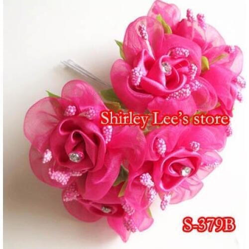 NEW !!! 144 Bunches=864 Flowers X Fuschia Organza And Silk Rhinestone Flowers,Wedding Deooration