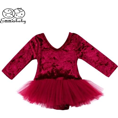 2018 new arrival Newborn Infant Baby Girl long sleeve Pleuche Bodysuits Tulle tutu Dress Bodysuit Jumpsuit lovely red Outfit