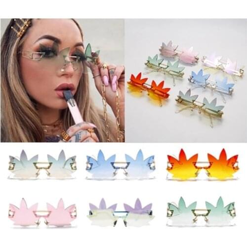 Wholesale Bulk Vendors Trendy Rimless Sunglasses For Women Leaves Style Metal Large Steampunk Sun Glasses Men Gradient Shades