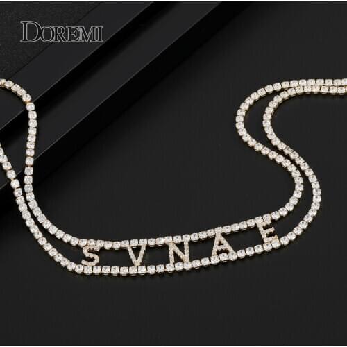 DOREMI 9mm 3A Zircon CUSTOM Name Necklace with 2 Rows 3mm Tennis chain Personalized Name Number Choker Women Iced Out Name Chain