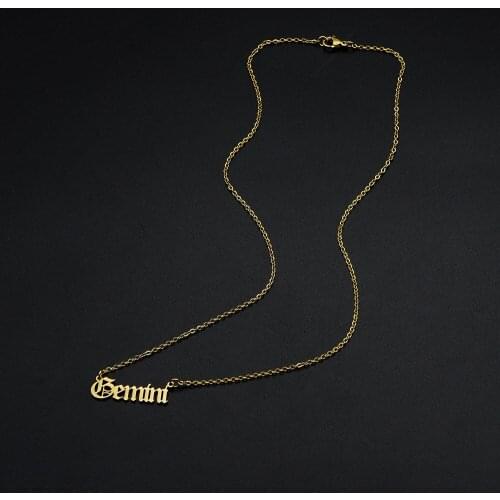 Lyvior Old English Zodiac Necklace Horoscope Birth Star Sign Letter Astrology Constellation Stainless Steel Jewelry Gift