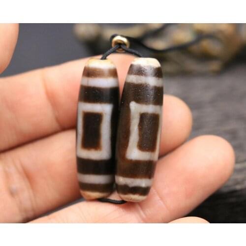 Pair of energy Tibetan Oily Old Cinnabar Agate Heaven&earth Totem dZi Bead 38MM