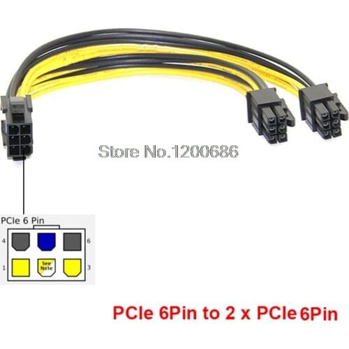 PCI-E PCIE wire harness 6p Female to 2 Port Dual 6Male GPU Graphics Video Card Power Cable Cord 18AWG Wire