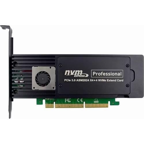 PCIe3.0 X16 ASM2824 Expansion Card 4-Port M.2 NVME SSD Four-Channel MKEY NVME Expansion Card Adapter PCI-E Converter
