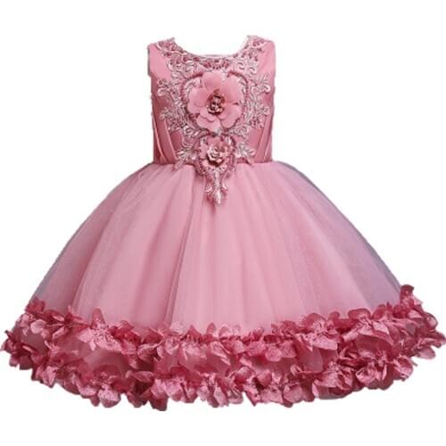Baby Girls Birthday Party Dress Beaded Flowers Skirt Princess Dresses Girls Performance Costume Wedding Evening Dress 2-10 Age