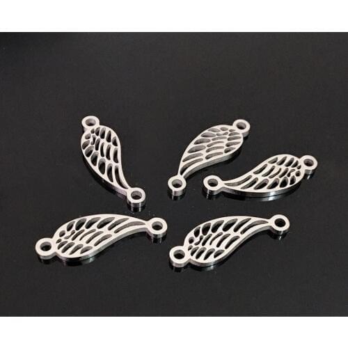 10pcs Eagle Feather Stainless Steel Charm Two Hole 316L Stainless Steel Pendant for DIY Cord Bracelet Necklace Making