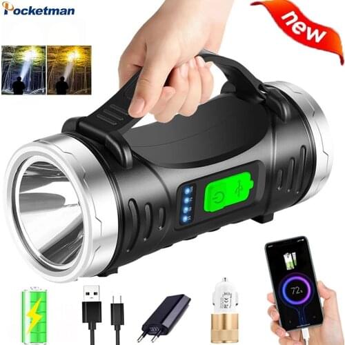 90000LM High Power Portable Flashlight Torch Long Use Searchlight Waterproof Spotlight with Base Camping USB Work Light Lantern