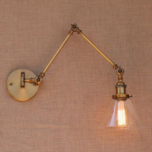 Glass Brass Adjustable Long Arm Wall Light Vintage Edison Loft Style Industrial Wall Lamp Sconces Aplique LED Luminaire Arandela