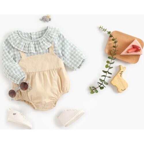 Sanlutoz Newborn Baby Girls Clothing Cotton Baby Bodysuit Fashion Plaid Long Sleeve Baby Clothes Cute