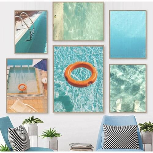 Modern Simple Wall Art Pictures Prints Summer Swimming Pool Canvas Painting Blue Water HD Posters for Living Room Home Decor