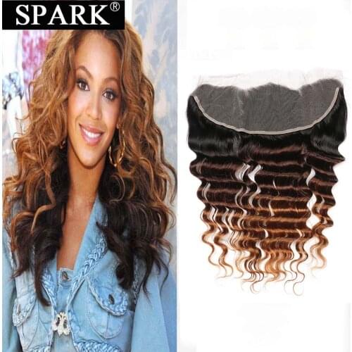 Spark Brazilian Human Hair Lace Frontal Ombre Loose Deep Wave 13x4 Ear to Ear Free Middle Part Remy Ombre Color Medium Ratio