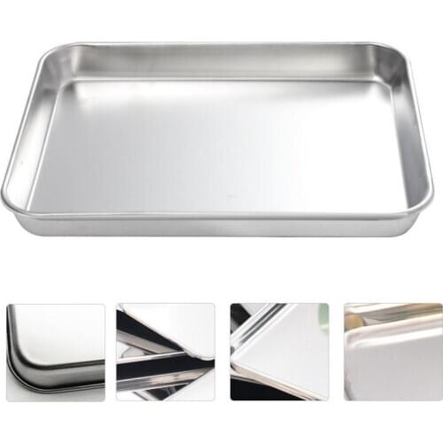 Stainless Steel Plate Rectangular Tray Practical Flat-Bottom Tray Silver Stainless Steel Rectangular Restaurant Hotel Flat Base