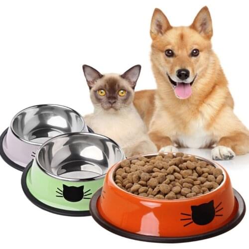 Thick Non-slip Cat Dog Food Bowl Foods Utensils Single Stainless Steel Pet Bowls
