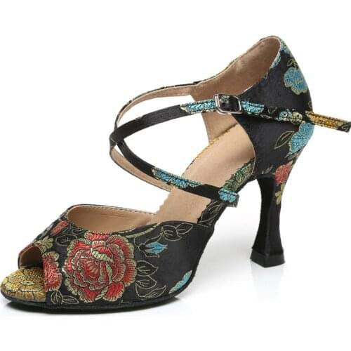 Latin Dance Shoes Ballroom Dance Shoes Women Shoes Puma Shoes Women Bronze Cuban Heel Soft Outsole IDancing