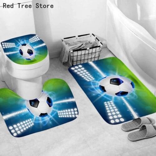 Bathroom Carpet Toilet Set Decorative Pattern Soccer Ball Printed Soft Shower Elastic Absorbent Sop Non-slip Mats 3 Pieces Sets