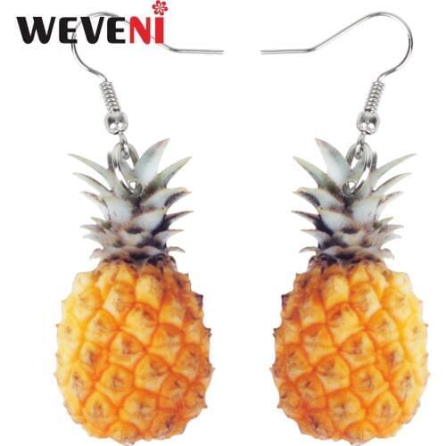 WEVENI Acrylic Tropic Pineapple Fruit Earrings New Long Dangle Drop Trendy Summer Jewelry For Women Girl Bijoux Female Gift 2018