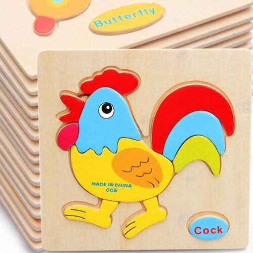 1Pcs 3D Wooden Puzzle Jigsaw Toys Cartoon Animal Traffic Fruit Intelligence Early Educational Cognitive Toys For Baby Children