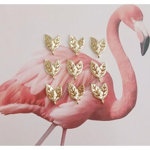 10 pcs/lot Creative Pendants Two-leaf Hollow Leaf Twig Alloy Pendant Gold Buttons Ornaments Earrings Jewelry handmade