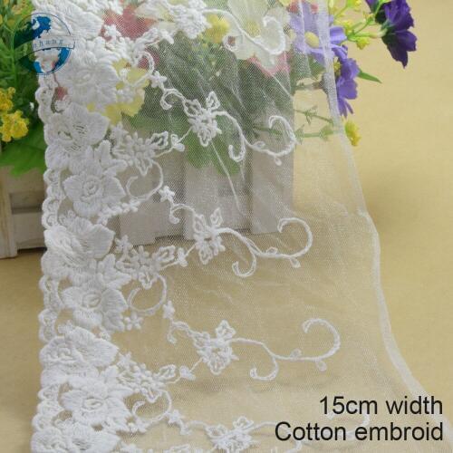 10yards 15cm width white lace cotton Embroid sewing ribbon fabric guipure lace trim warp knitting DIY Garment Accessories#2995