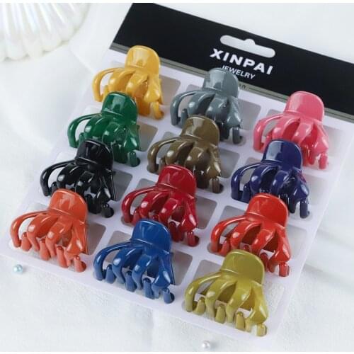 12Color/Card 4CM Acrylic Plastic Small Crab Hair Claw Clip Women Girls Cute Candy Mini Solid Barrette Clamp Hair Accessories Set