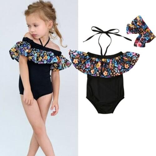 New Fashion 2PCS Kids Baby Girls Flower Ruffle Swimwear Bikini Tankini Swimsuit Bathing Suit