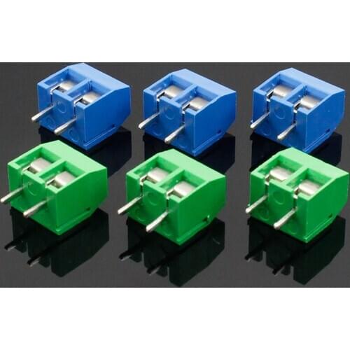 20PCS/LOT KF301-2P KF301-5.0-2P KF301 Screw 2Pin 5.0mm Straight Pin PCB Screw Terminal Block Connector Blue and green