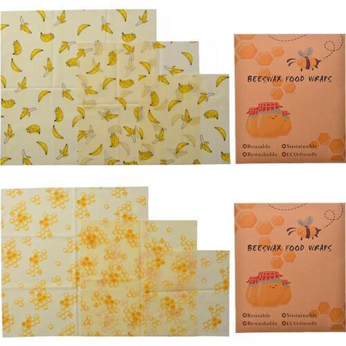 3pcs Natural Eco Beeswax Wrap Food Keep Fresh Beeswax Wrap Paper For Fruits Vegetable Food Kitchen Storage Keeping 3 Sizes