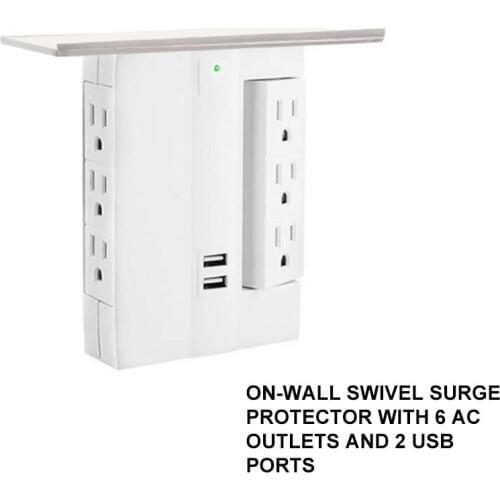 8 Port Wall Outlet Electrical 6 Outlet Extenders 2 USB Charging Ports with Shelf SDF-SHIP