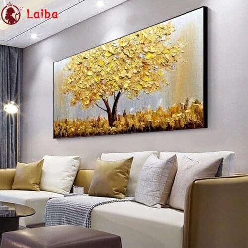Diamond Embroidery Abstract art, golden rich tree Picture Diamond Painting Full Square round drill Mosaic Cross Stitch Wall Art