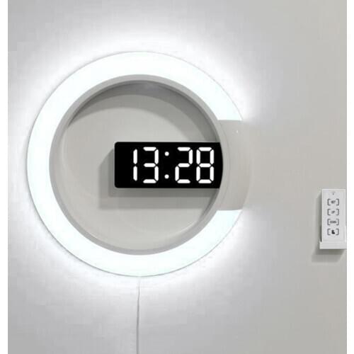 Home Decor Mirror 12" LED Wall Clock Remote Control Alarm Clock Snooze Function 12/24 Hour Display Temperature Looping Display