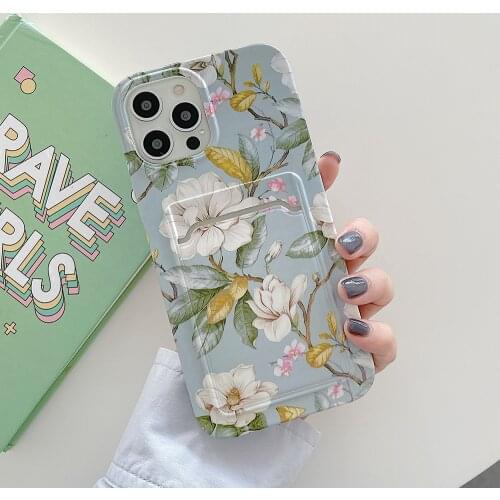 Vintage Watercolor Flowers Phone Case For iPhone 12 Pro Max 11 Pro Max XR XS Max 7 8 Plus SE 2 Matte Soft Wallet Card Case Coque