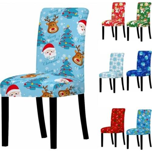3D Christmas Elk Santa Claus Print Chair Cover for Dining Room Chairs Covers High Back Living Room for Chairs Party Wedding