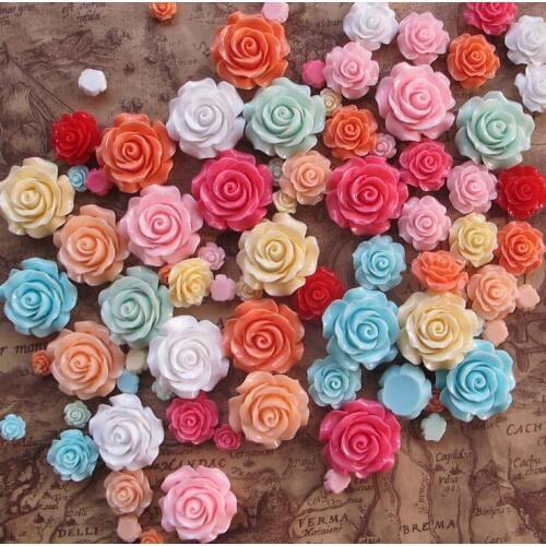 200pcs resin rose flower cabochon (10mm-30mm)mix wholesale lot of mixed sizes to make earrings, rings, and hairpins sampler