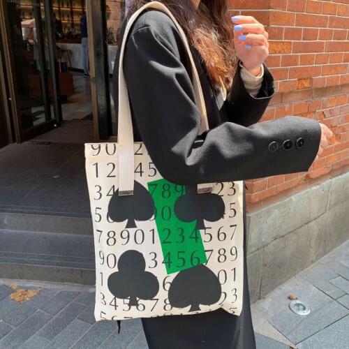 Korea Ins Shoulder Canvas Tote Bag for Women Contrast Color Reusable Shopping Bags Summer Shopper Handbag 2021 Students Book Bag