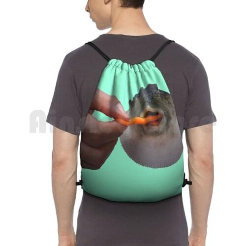 Pufferfish Eating Carrot Backpack Drawstring Bags Gym Bag Waterproof Pufferfish Puffer Fish Eats Eating Carrot Funny Cute