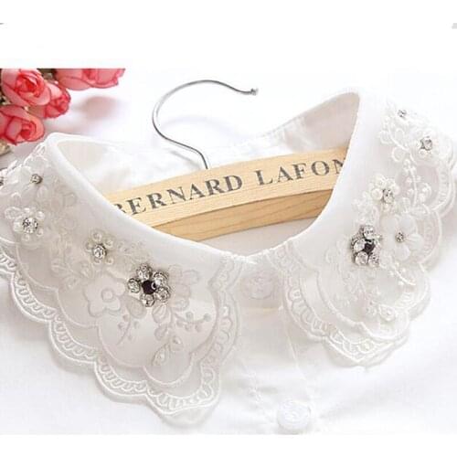 Cute 100% Cotton Fake Collar New Women Girls Lace Flower Embroidery Detachable Neck Tops Accessories